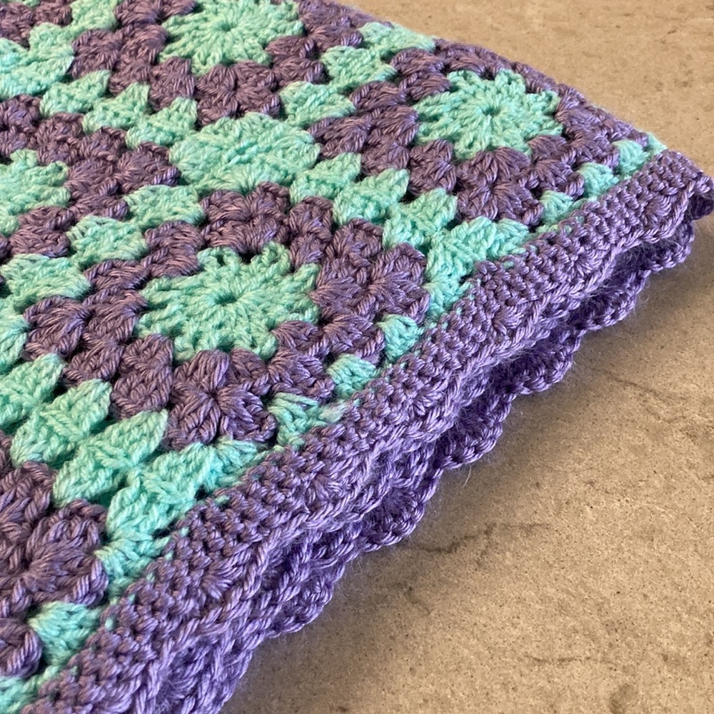 Handmade crochet granny square throw blanket